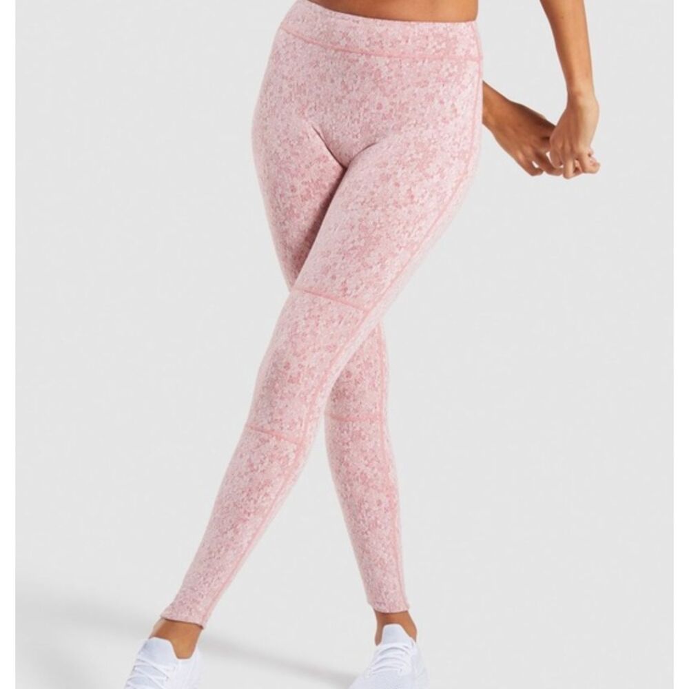 Gymshark Womens Athletic Fleur Texture Leggings Dusty Pink Marl Size Medium